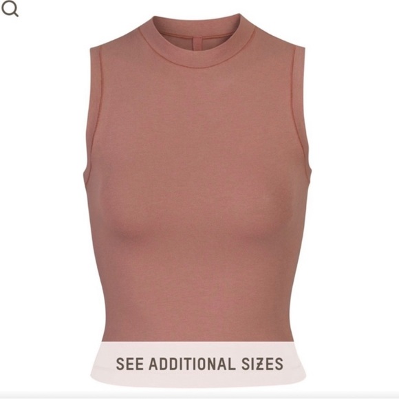 Stretch Cotton Jersey Mock Neck Tank Rose Clay